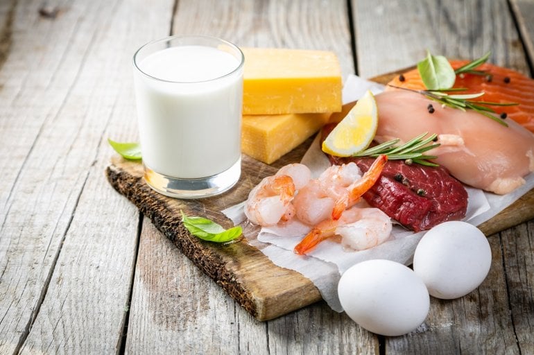 Fettreiche Lebensmittel (Milchprodukte, Fleisch, Eier)