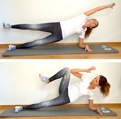 Hüftspeck-Übung 6: Side Plank Crunch Hüftspeck-Übung 6: Side Plank Crunch